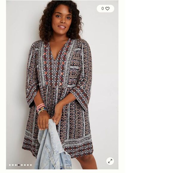 Anthropologie Mauve Boho Floral Print V-Neck Tunic Dress with Embroidered Detail - Picture 1 of 7